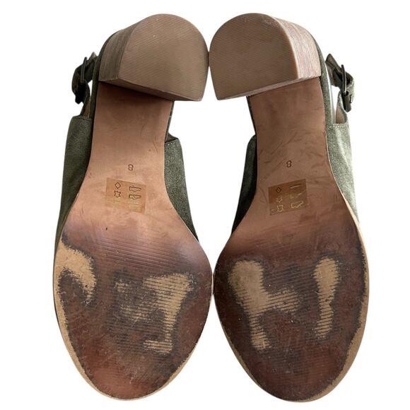 Madewell Cary Slingback Sandal Sz 8 Olive Green Suede Stacked 3.5" Block Heel - Picture 7 of 9